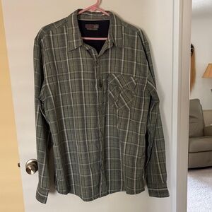 Wrangler Outdoor Green Plaid Casual Button Down Shirt, regular Large L